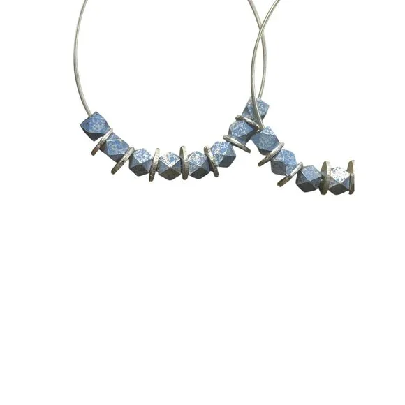 Marlyn Schiff Silver Periwinkle Hoop Earrings NEW - Picture 2 of 5